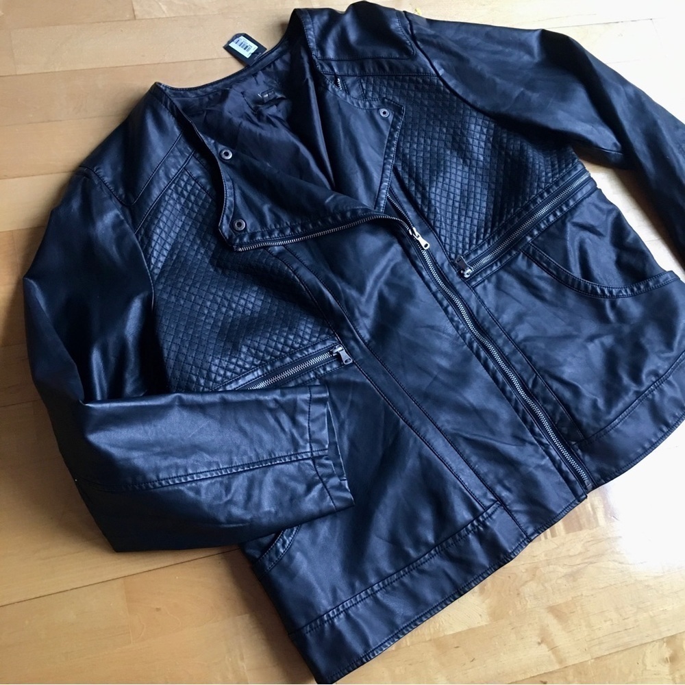 Worthington Faux Vegan Leather Jacket Black Silver Size 2X